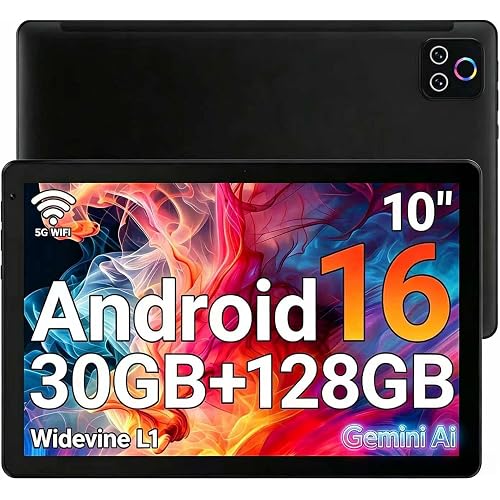URAO Tablet,10.1" Android Tablet with Octa-core Processor 30GB RAM 128GB ROM HD IPS Touchscreen 8H Battery, Wi-Fi 6, BT 5.4, Dual Camera, Android 16 Tablets 2026
