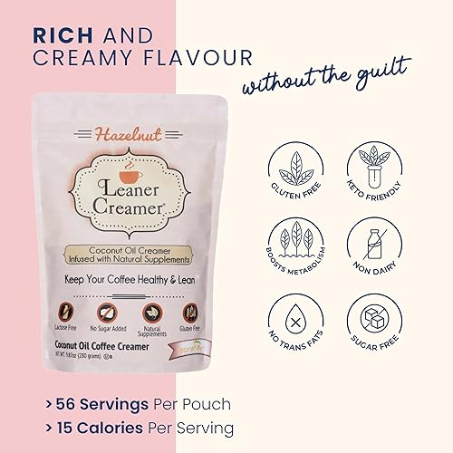 Miniatura 3 de Leaner Creamer Crema de coco con ingredientes superalimentarios - Crema de café en polvo sin lácteos, sin azúcar, keto, sin gluten, sabor avellana,