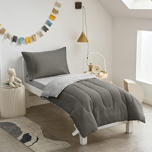 UOZZI BEDDING Juego de ropa de cama de 4 piezas para niños pequeños, ultra suave y transpirable, incluye edredón, sábana encimera, sábana bajera y