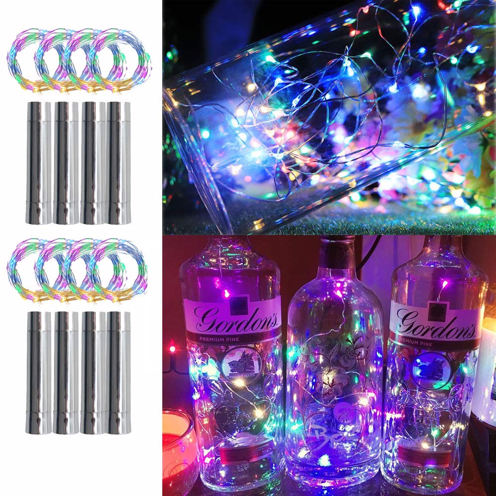 10 pezzi Luci per bottiglie di vino con tappi - 2m (20 LED a batteria), luci fatate in filo d'argento impermeabili per bottiglie di vino fai-da-te, feste, bar, Natale, vacanze, matrimoni, decorazione