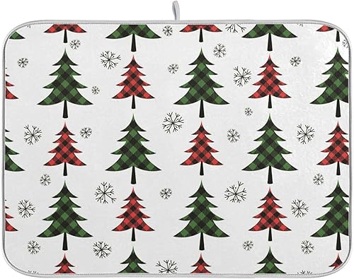 Buffalo Plaid Christmas Trees Dish Mat Drying Pads For Kitchen Counter Mat Under Dish Drainer Tapete Para Cocina 16'' x 18''