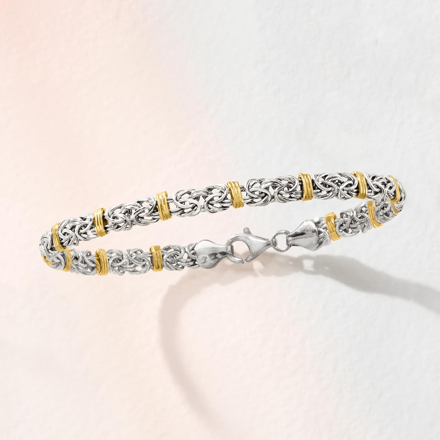 Ross-Simons Sterling Silver and 14kt Yellow Gold Byzantine Station Bracelet