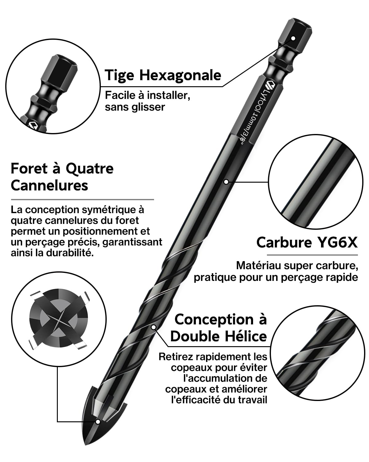 Lytool Mèche à Carrelage 10 Pièces Verre Céramique Tige Hexagonale
