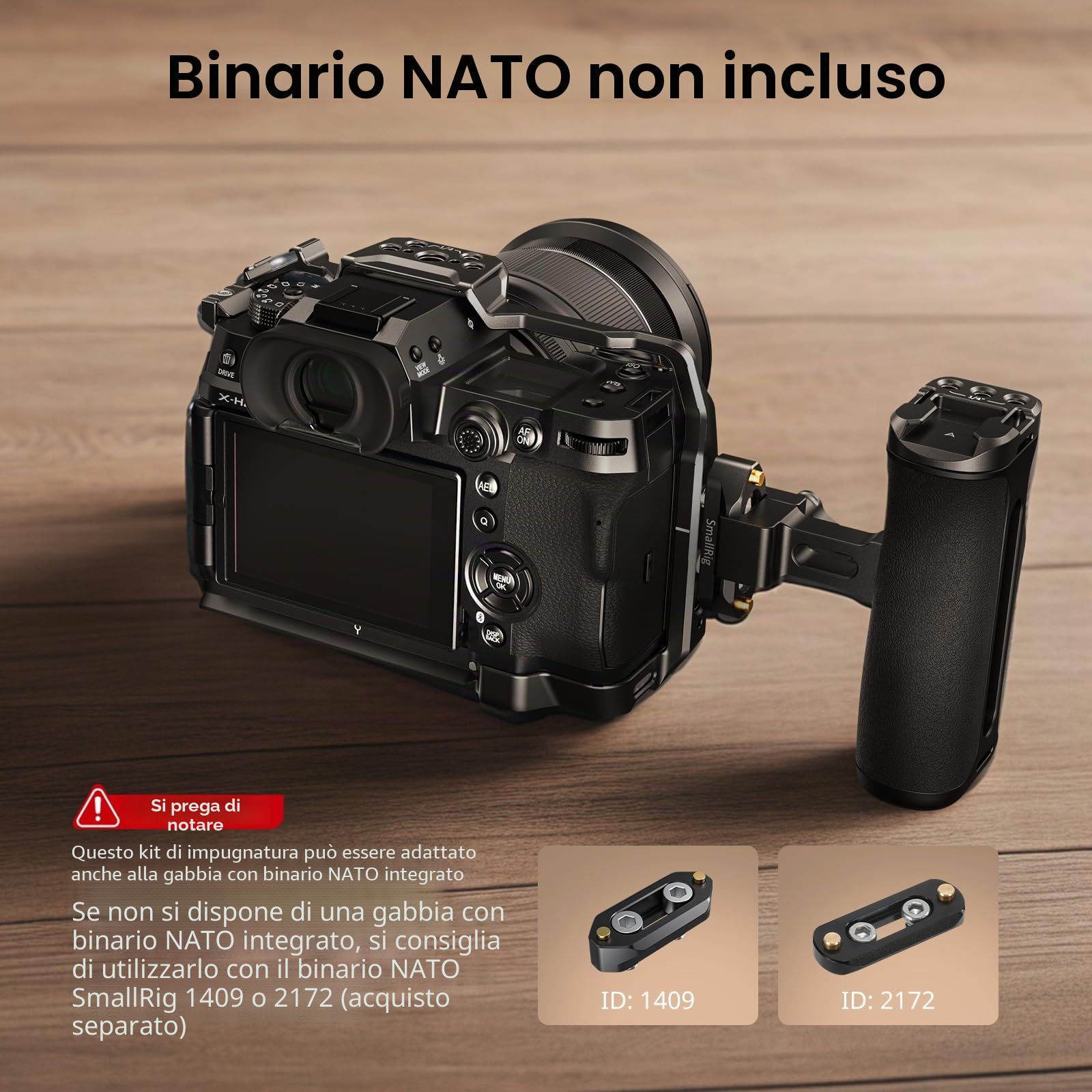 SMALLRIG Maniglia Laterale NATO Piccola per Gabbie per Fotocamera, 43 mm Regolabile su e Giù, Foro Filettato 1/4"-20 Integrato, Foro per Cinghia, Slitta Fredda - 4840