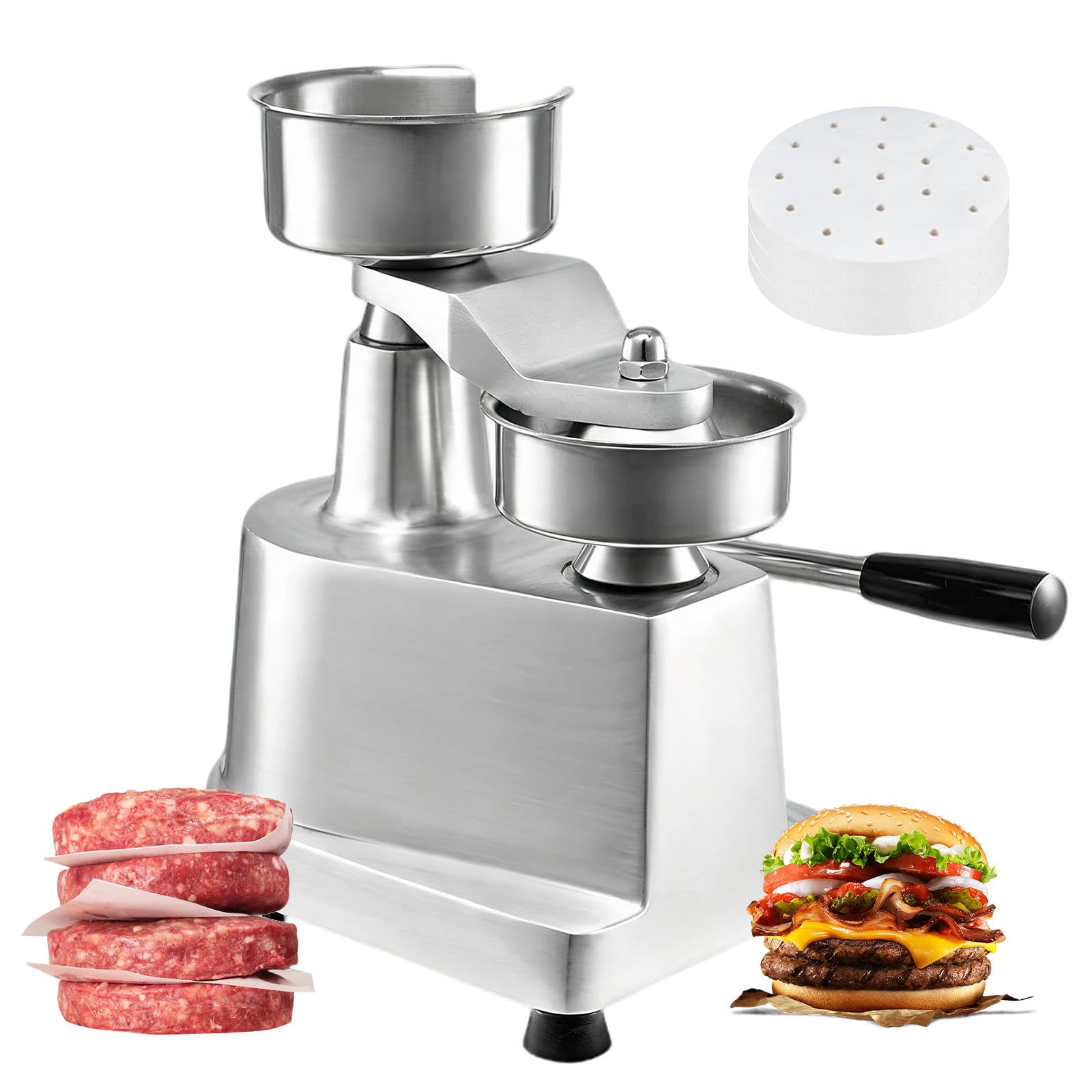 Presse à Burger Acier Inoxydable, Levier conçu pour réduire l'effort, 100 Steaks/Heure, Résultat Uniforme et régulier,pour Food Truck Camion Restaurant Marché Nocturne 130cm-5in