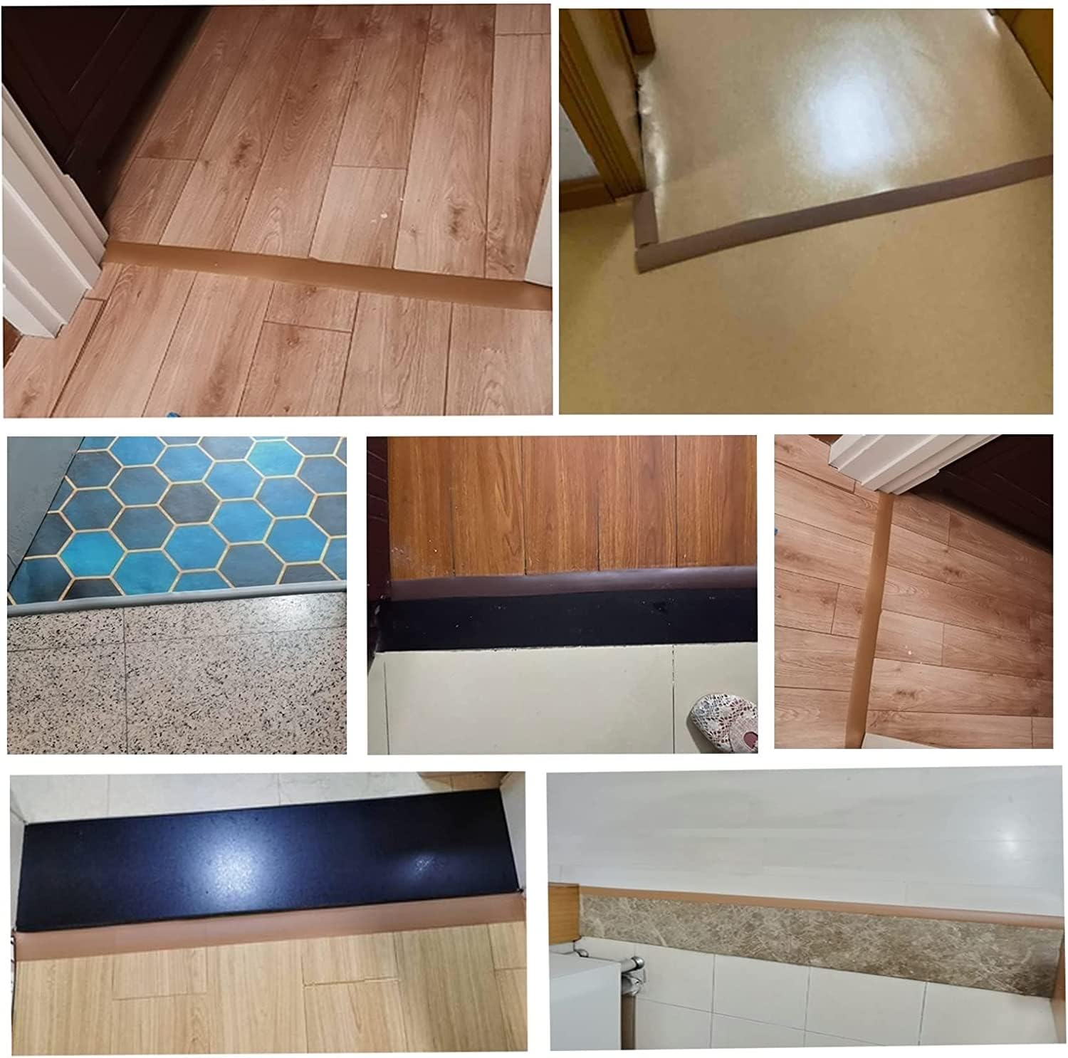 Barre de Transition pour Rampe d'accès pour piétons, Barre de Transition Bois/carrelage, seuil en Vinyle et Caoutchouc Auto-adhésif, Bordure de Moquette, moulur，Black Length 39