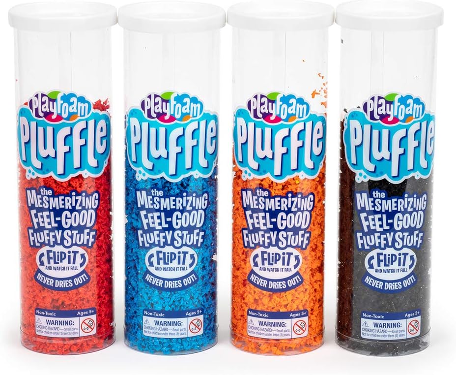 Educational Insights Playfoam Pluffle for Sensory Bins 4-Pack - Red, Blue, Orange & Black Bin Filler for Sensory Table, Great for Play