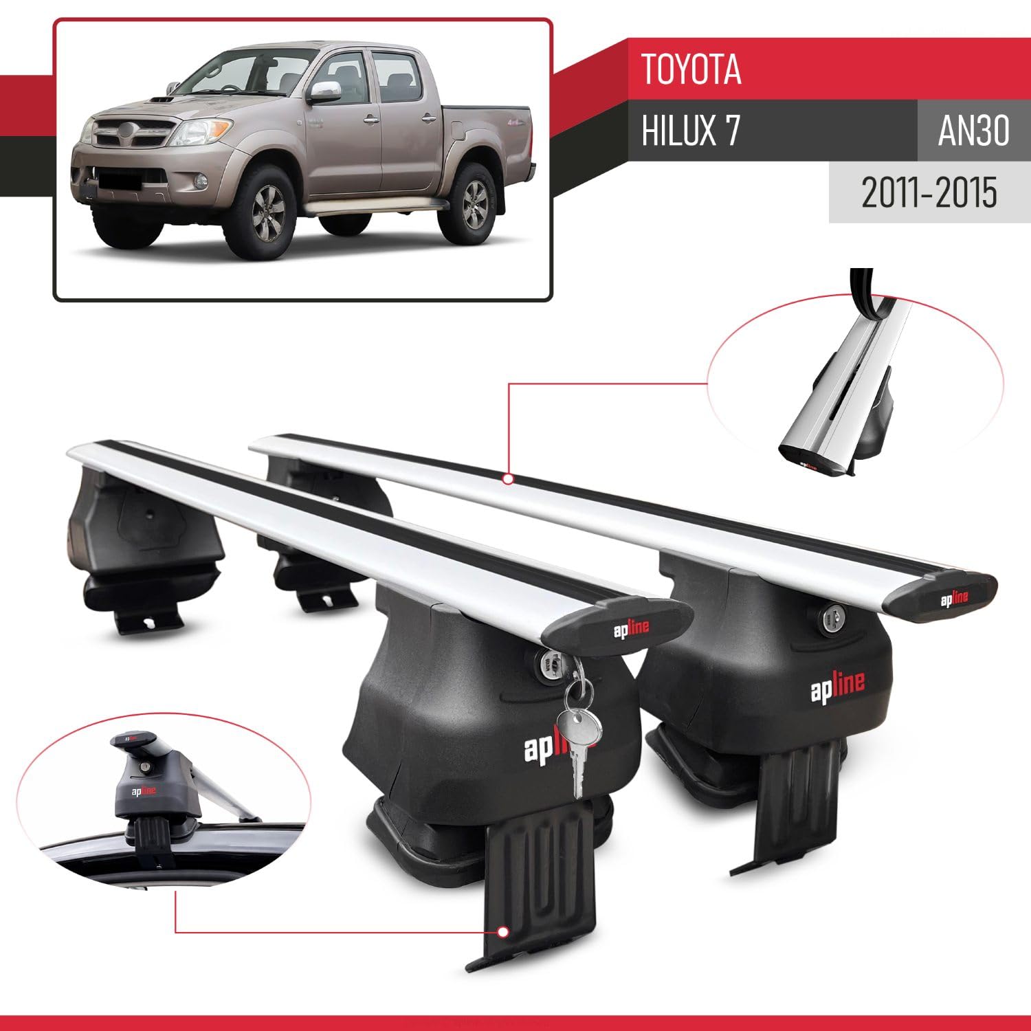 Kompatybilny z Toyota Hilux 7 (AN30) Post-Facelift 2011-2015 ACE-4 Model Aluminiowy bagażnik dachowy 2 poprzeczki, szary