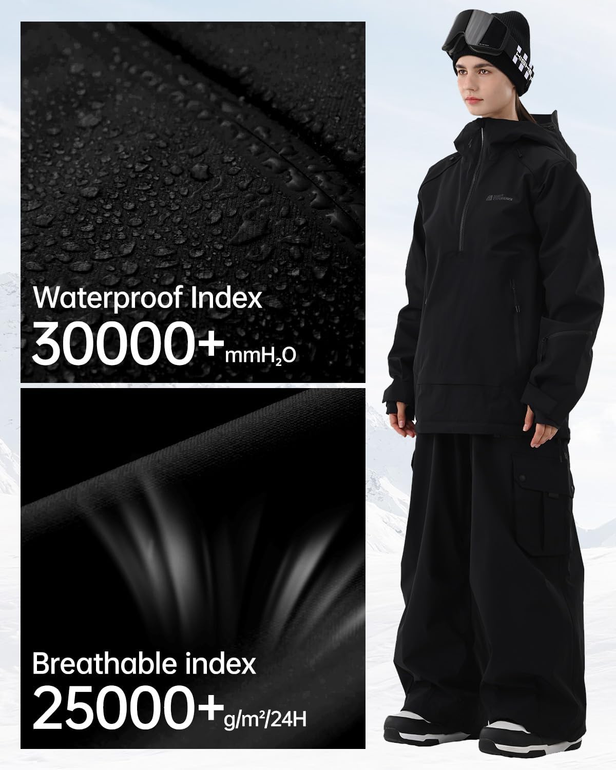 Ski Jacket Women with Recco 3L Snowboard Anorak Pullover Baggy Coat Hooded Insulated Hoodie Waterproof Warm - Image 4