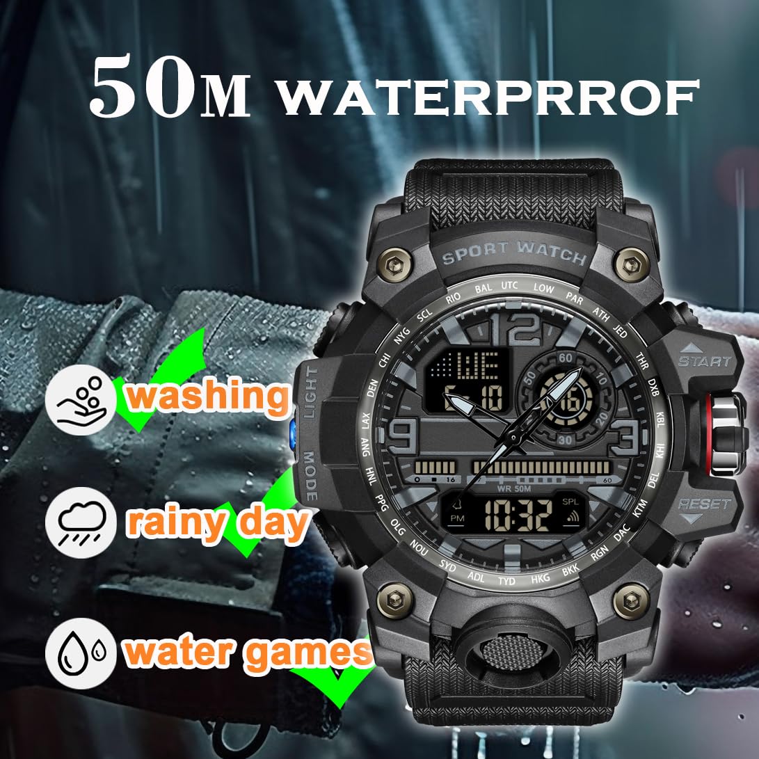 findtime Unisex Sportuhren für Herren und Damen Armbanduhr Herrenuhr Damen Digital Uhr Tactical Watch Outdoor Digitaluhr für Jungen und Mädchen mit LED-Leuchtdisplay