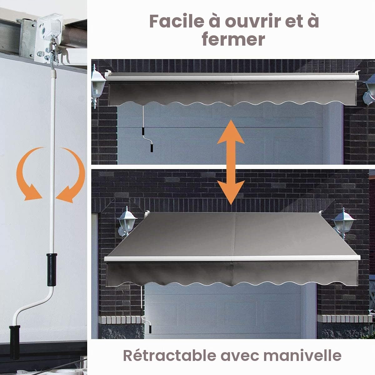 FANTASK Auvent à Bras articulés, Protection Solaire et Eau, 250 x 200 cm, Store rétractable avec Cadre en Aluminium et manivelle, Store de terrasse Angle réglable de 40 à 100 ° pour Balcon, terrasse