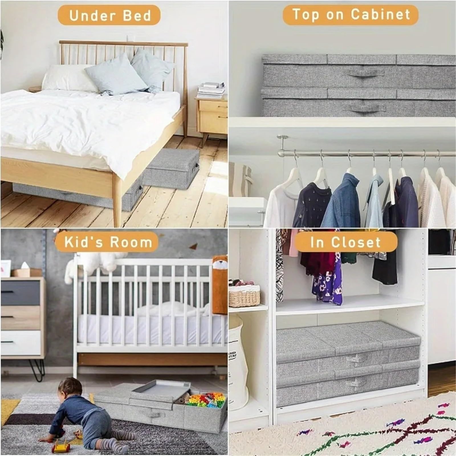 Confezione da 2 contenitori sotto il letto con coperchi. Grande contenitore sotto il letto, pieghevole, a basso profilo, impilabile, for cassetti, contenitori for la camera da letto.