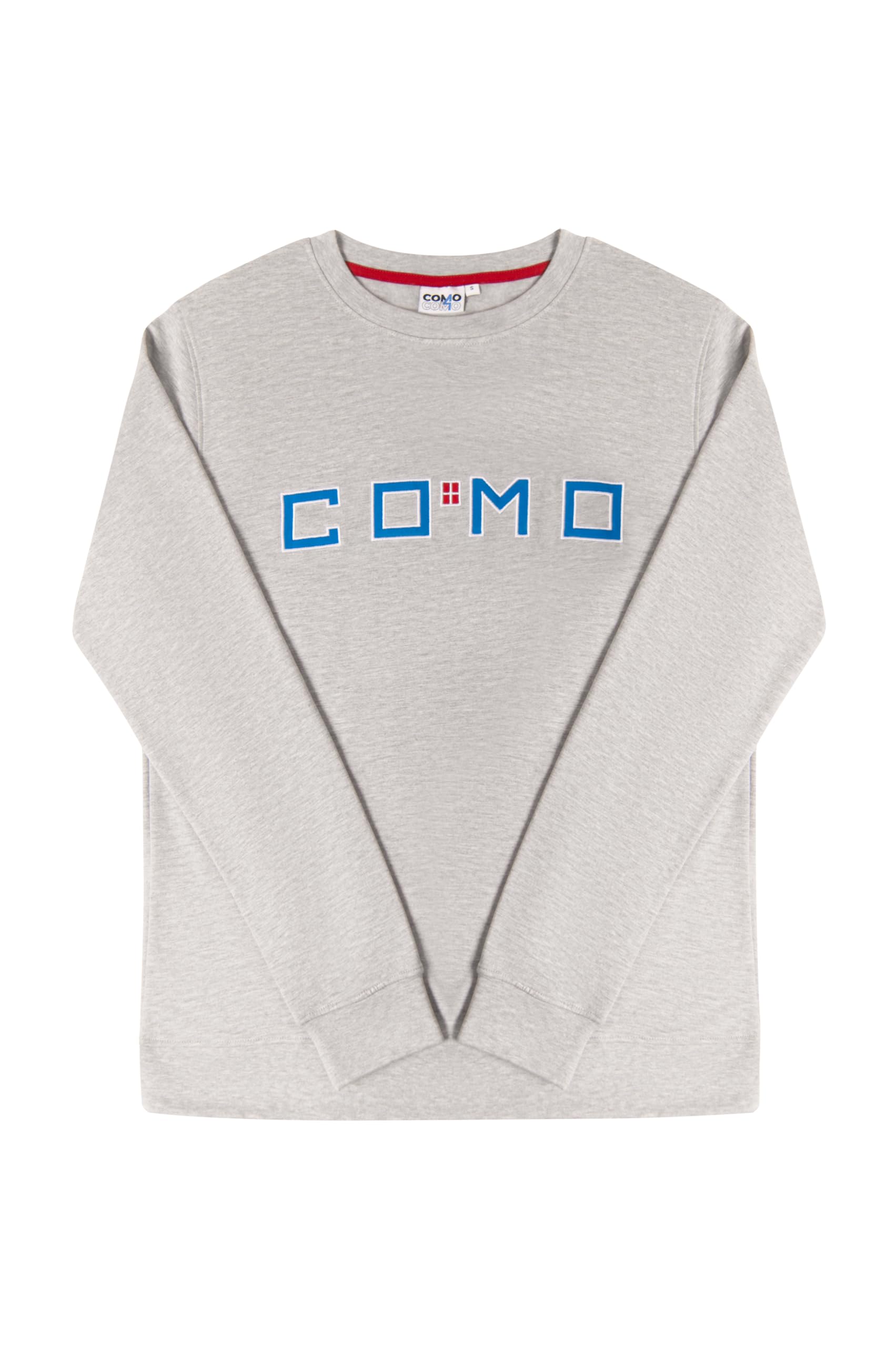 COMO 1907 - Felpa Girocollo Bambino - Colore Grigio Melange - Ricamo Como e Stemma - Logo del Settore Distinti dello Stadio Giuseppe Sinigallia - 100% Cotone - Made in Italy