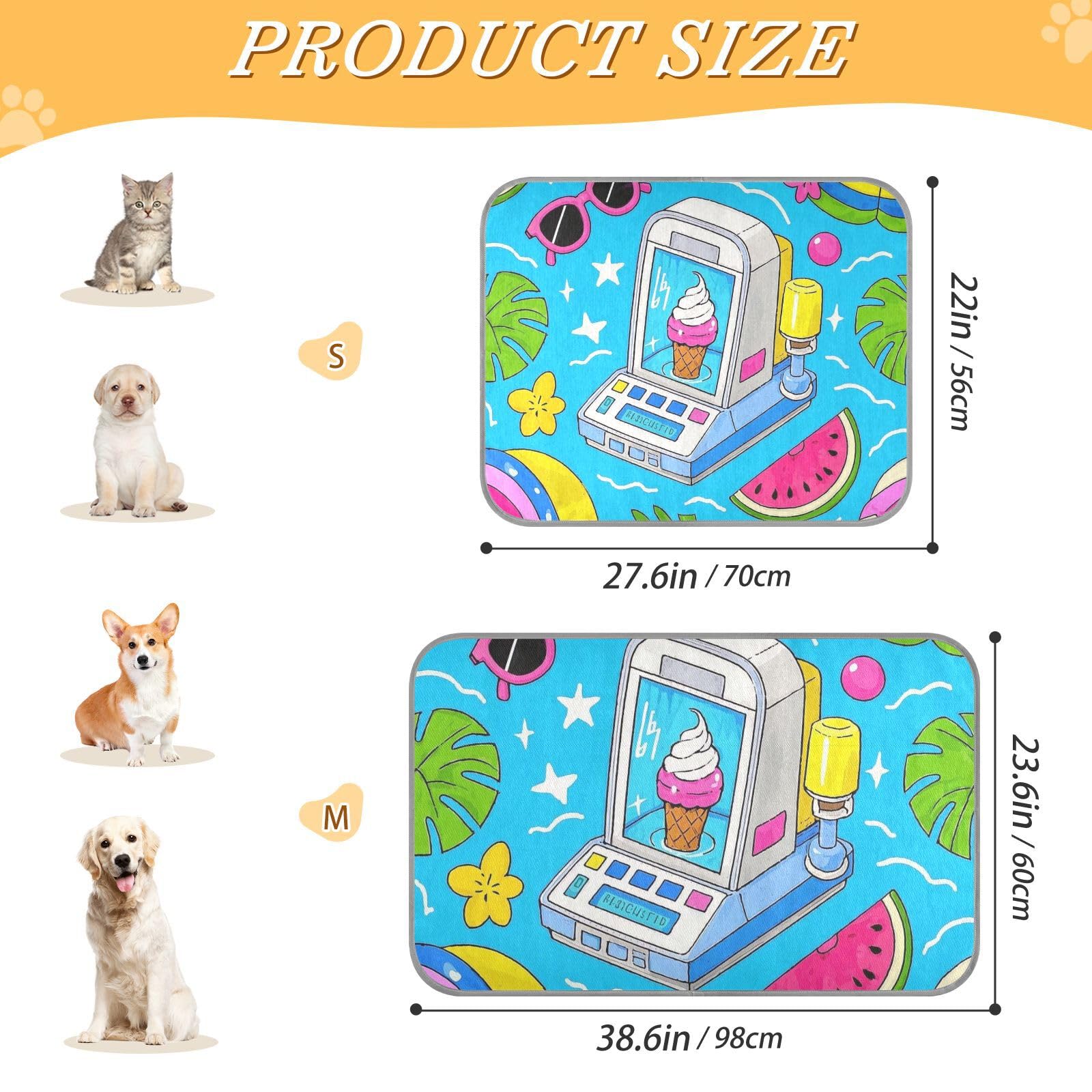 siphylline Summer Ocean Fruit Ice Cream Cartoon Blue Summer Cooling pet pad Self Cooling cat Bed for Outside for Hamster Indoors Removable Camas frias para Perros S