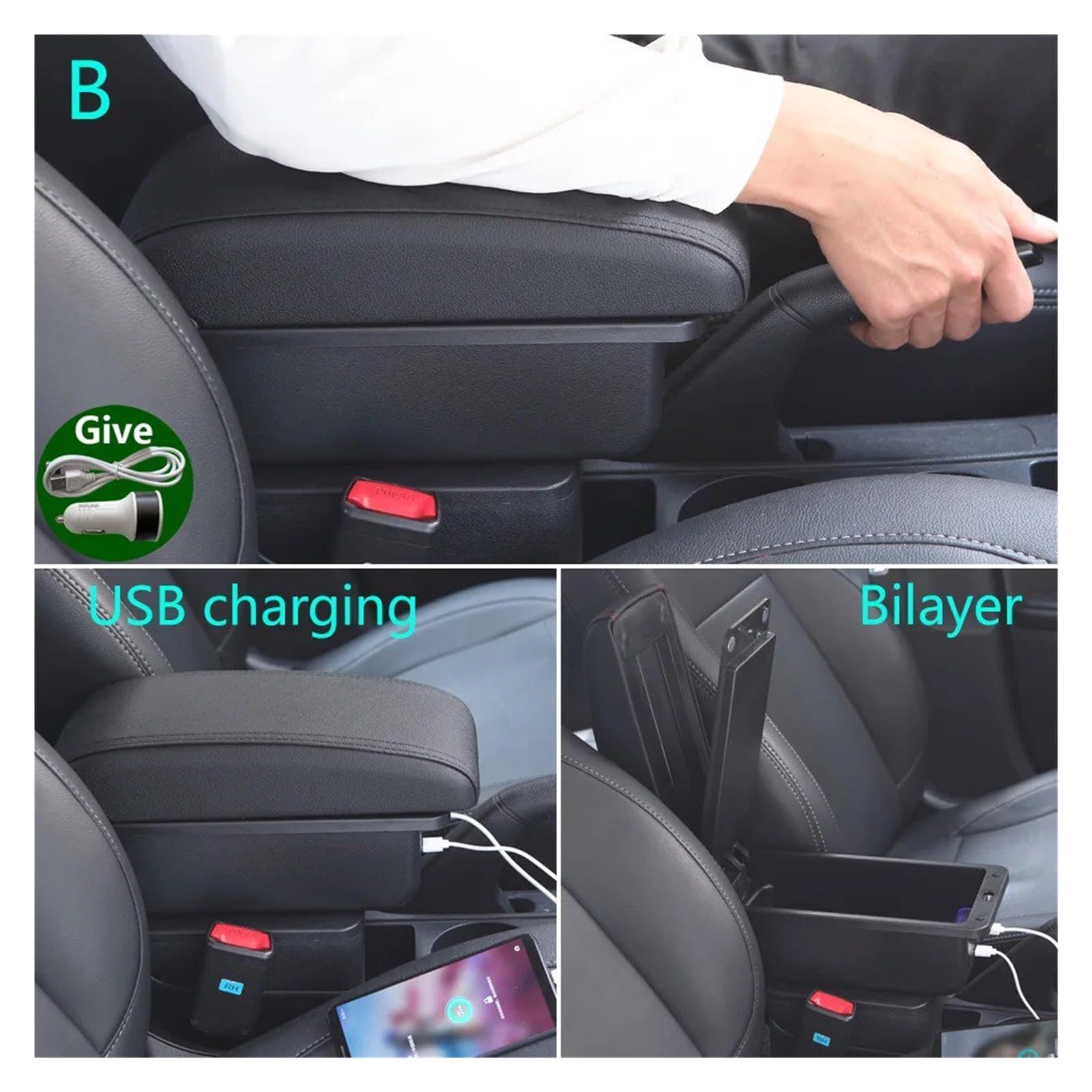 Bracciolo Per Suzuki Per Jimny JB23 JB43 1999-2013 2014 2015 2016 2017 Bracciolo Auto Parti Adattamento Bracciolo Scatola Portaoggetti Accessorio(C 1 Black red NO USB)