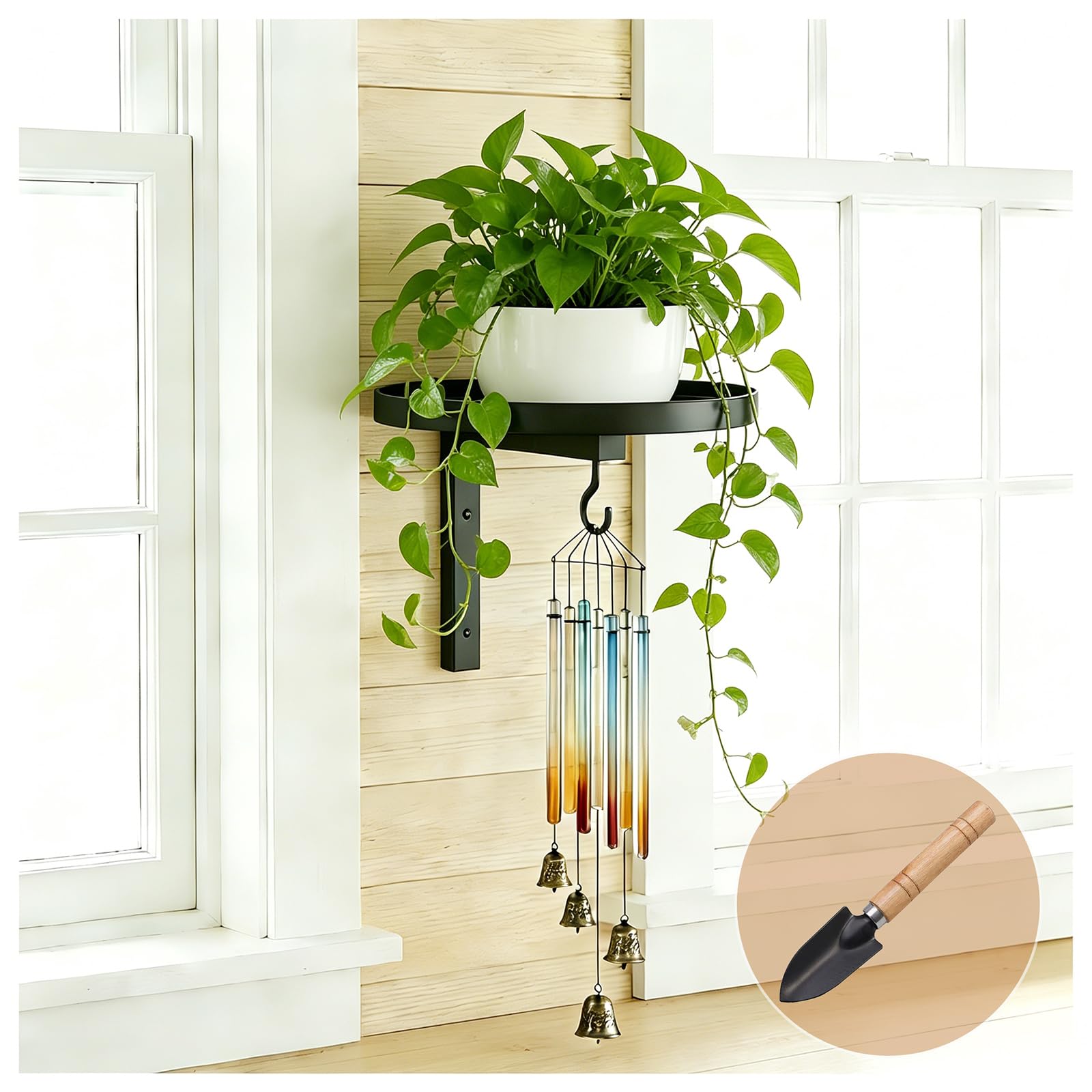 FGHDFH Wall Plant Holder with Hook, Metal Hanging Planters for Indoor Plants, Floating Flower Display Stand Plant Wall Shelves for Bedroom Living Room Porch Balcony (Black, 1PCS)