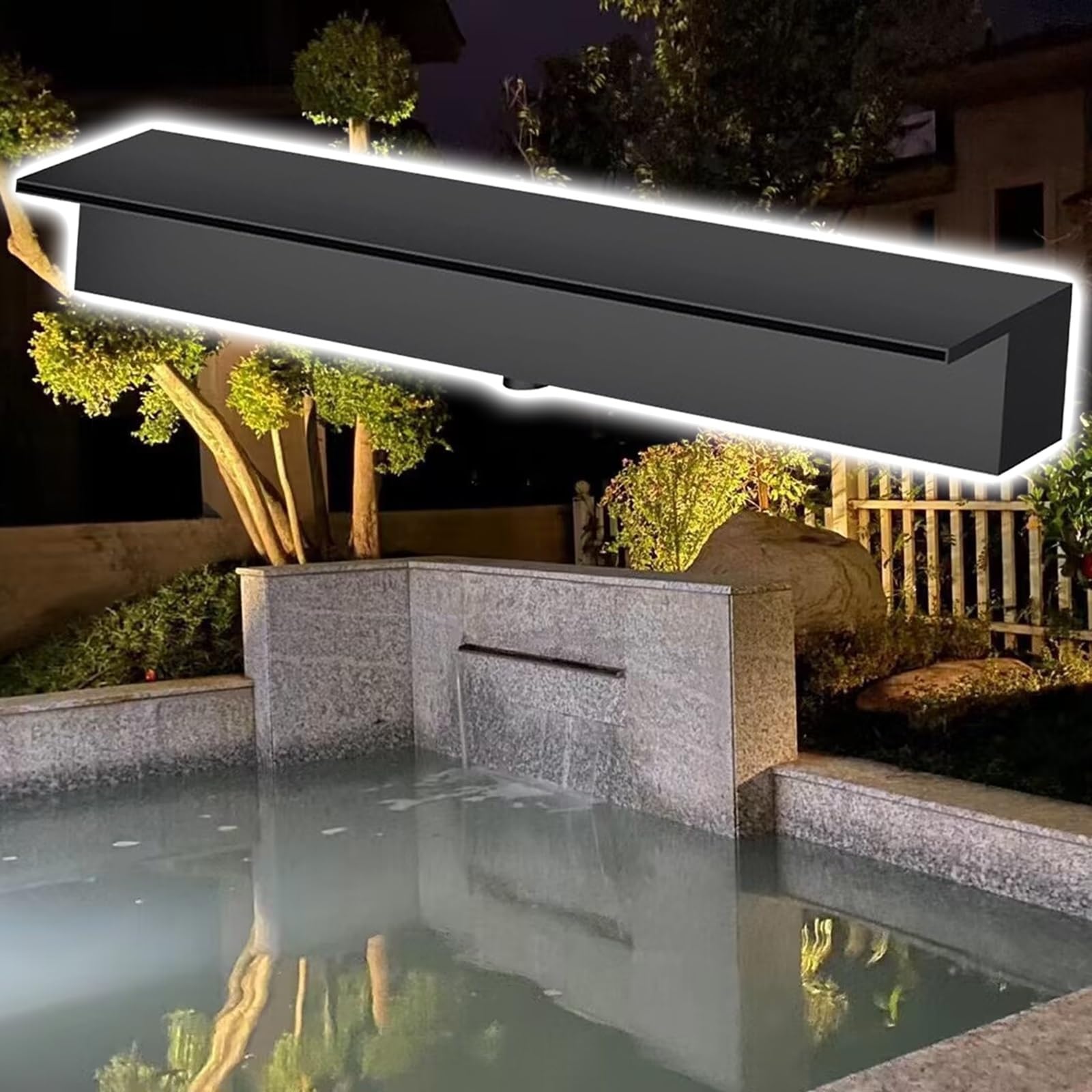 Cascata in acciaio inox personalizzabile da 85,1 cm – Fontana per laghetto resistente alla ruggine per uso interno/esterno disponibile in misure da 20 a 200 cm, elegante design nero per decorazione da