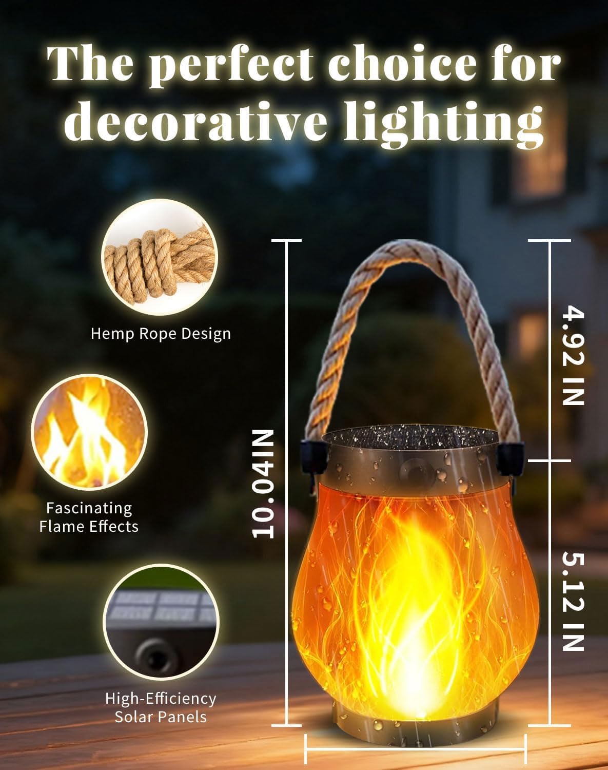 Solar Lantern Outdoor Lights, Solar Lantern, Flame Camp Lamp , Realistic Flames, Ip65 Waterproof, for Patio Poolside Yard Patio Porch Garden Path (4 PCS)