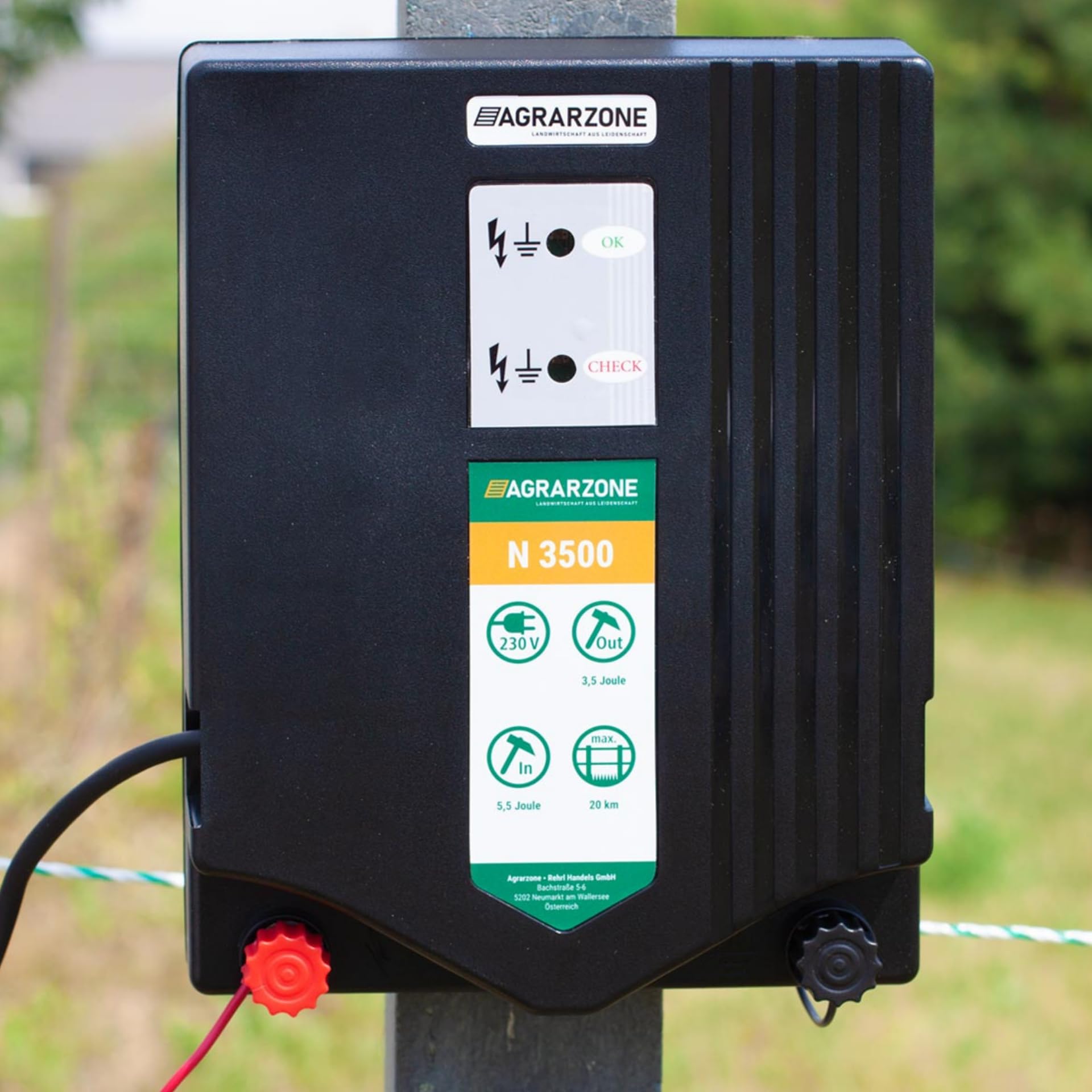 Agrarzone Elettrificatore per recinti N 3500 230V, 5,5 Joule - Potente e affidabile per recinzioni Fino a 20 km (11.000 V) - con Spia LED di Controllo, Ideale per Cavalli, bovini e Ovini