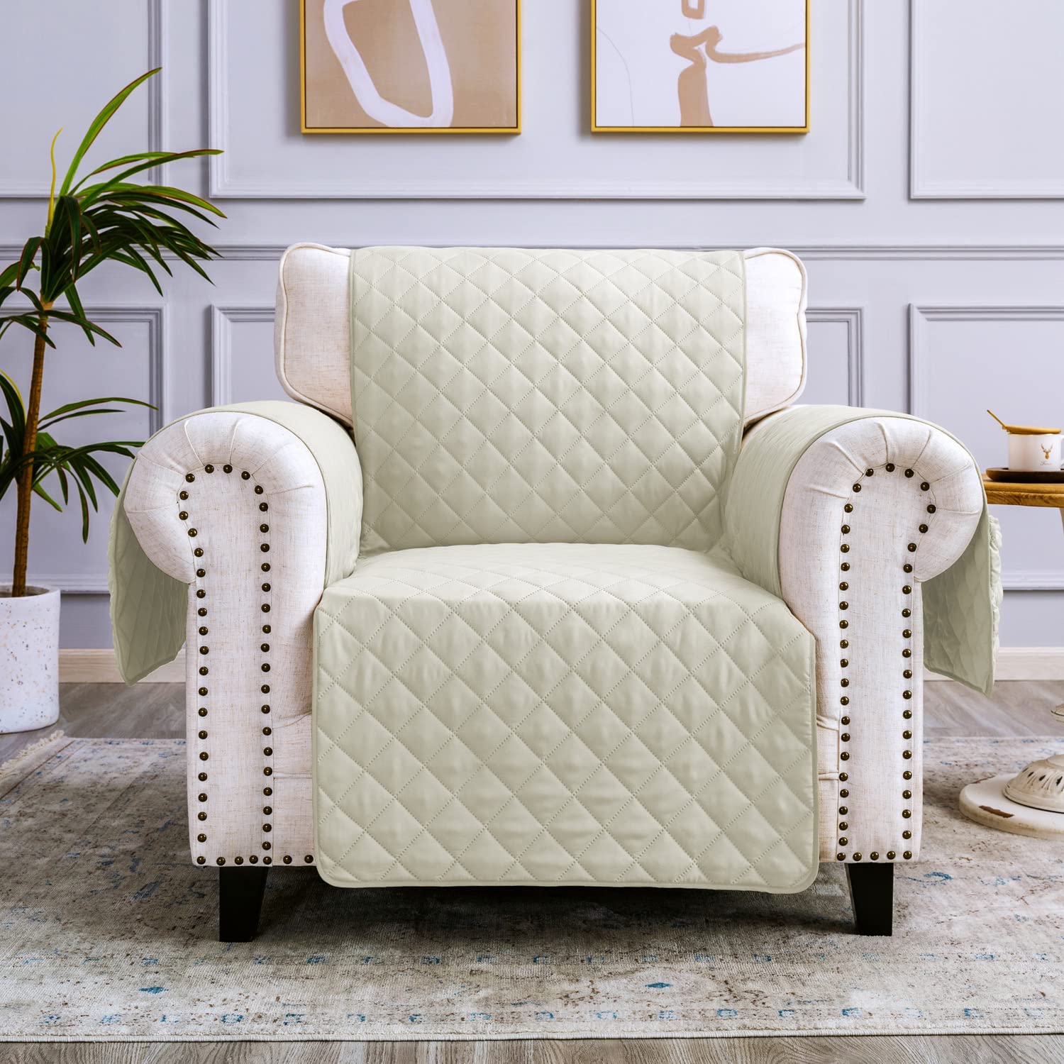 sevi's Copripoltrona 1 Posto con Braccioli - Copripoltrona Relax Reclinabile Impermeabile - Reversibile - Antigraffio Gatto - Antimacchia - OEKO-TEX - Copri Divano (1 Posto, Bianco Crema)