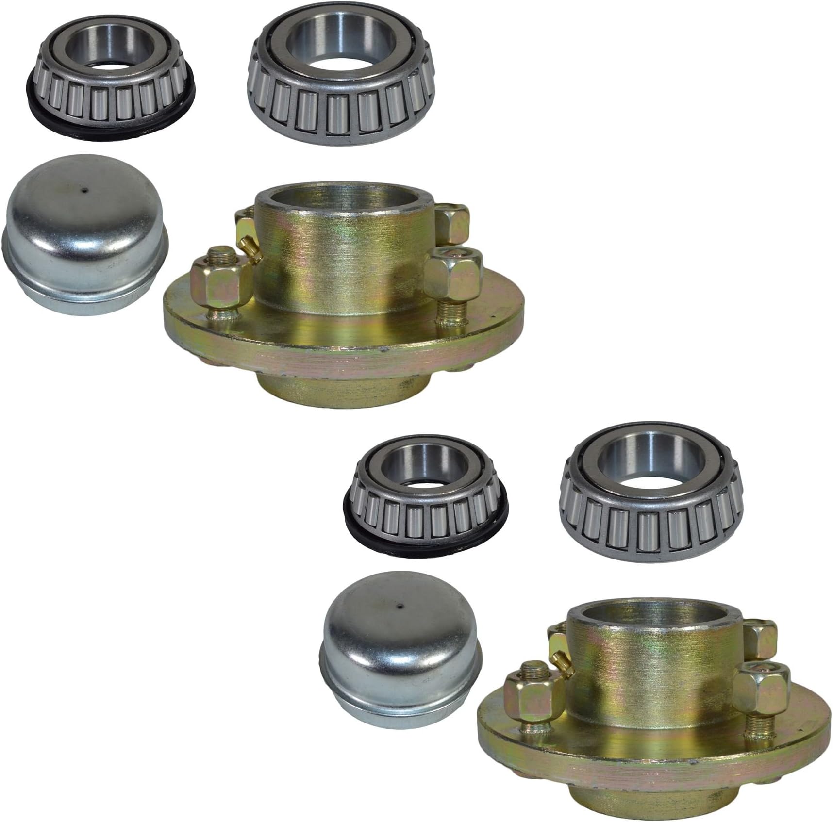 AB Tools Pair Of Trailer Cast Wheel Hub 4" PCD 1" Taper Bearing 4 Stud With Nuts And Cap