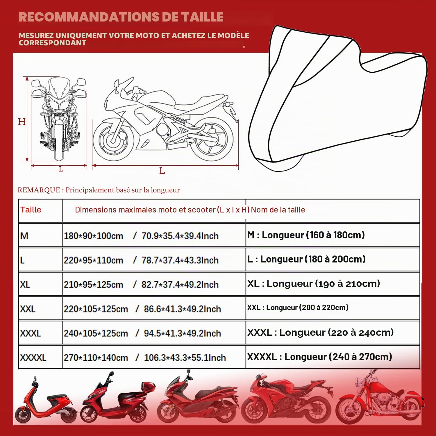 Housse Moto Intérieur Housse de Protection pour Moto Tissu Élastique Respirant Anti-poussière Housse pour Moto Scooter,XXL : Longueur (200 à 221 cm)