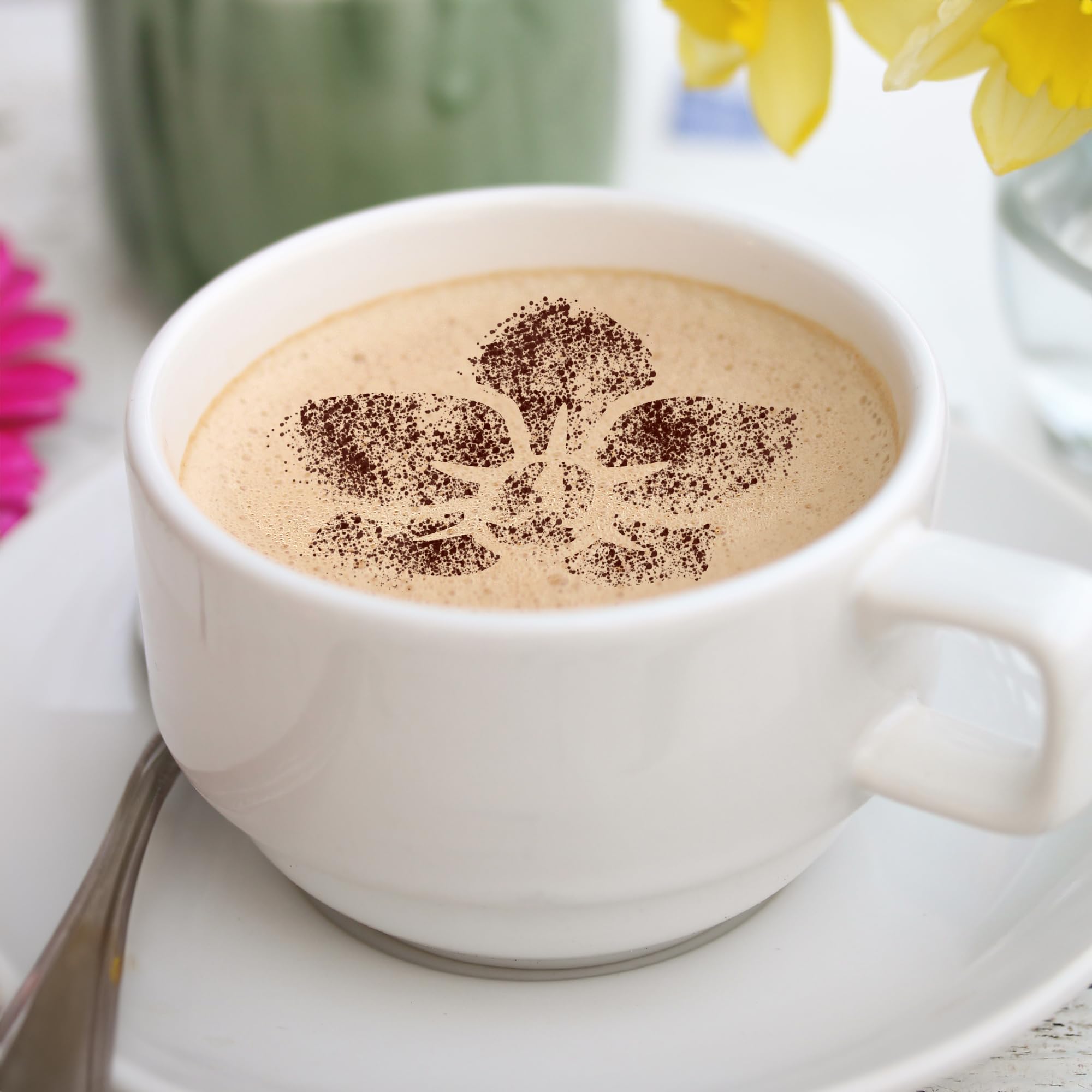 NAKLEO Coffee Stencils and Cookies Decoration 14Pcs 7x7 and 11x11cm, Reusable Plastic Baking Templates, Flowers Rose Tulip - Image 2