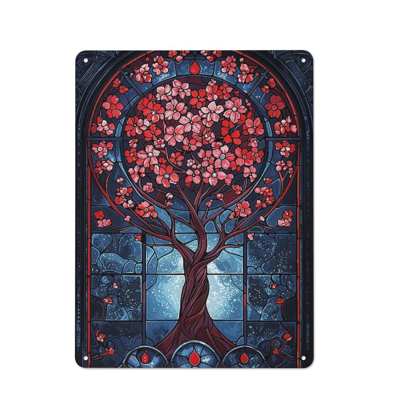 Junmoney Stained Glass Tree Of Life Decorative Metal Plaque 40X30cm, Garage Style Shed Wall Plaque For Workshop, Basement, Shed Or Games Room