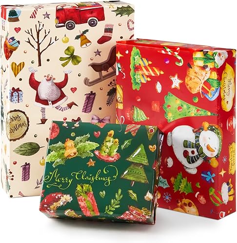 Papel de regalo de Navidad 10 hojas de papel de regalo de 20 x 27 pulgadas para regalos de Navidad decoraciones de Navidad en caja de regalo de