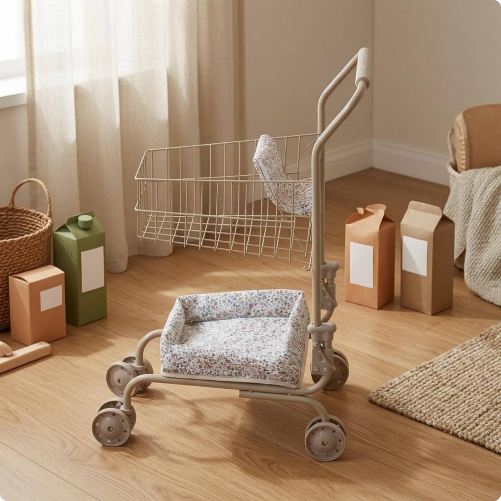 Carrello Spesa Giocattolo Struttura in Metallo Carrello Supermercato Pieghevole per Bambini, style to 1