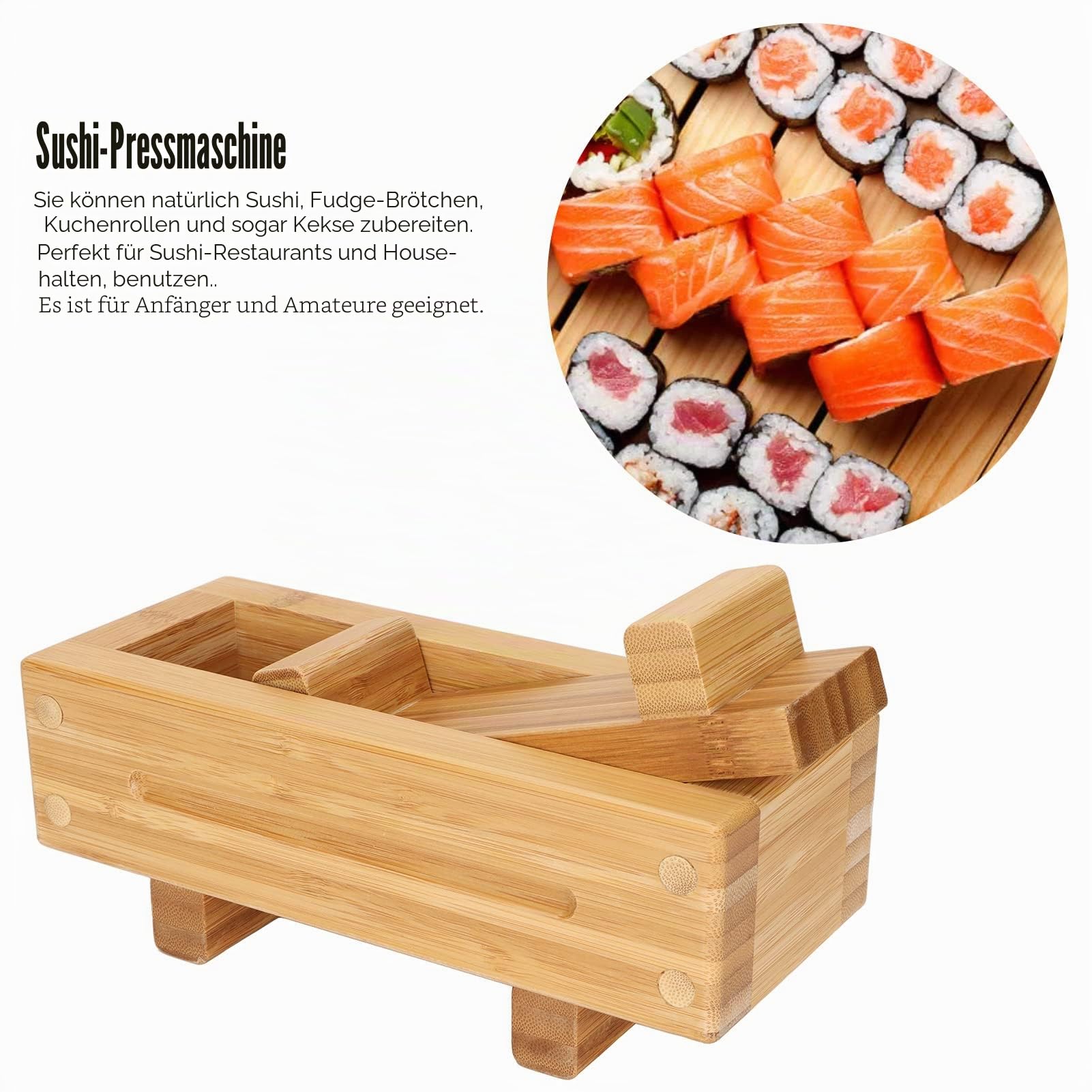 TOPINCN Rechteckige Sushi-Pressform aus Holz - DIY Pressmaschine mit Oshizushi-Formbox