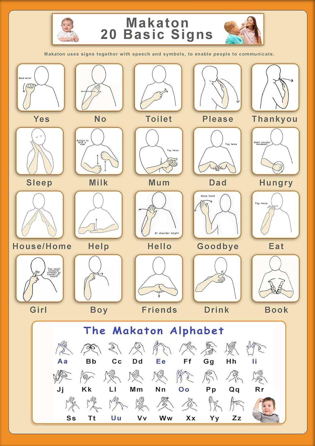 Tiger Moon The Tiger Moon Trading Company Ltd Key Word Signing - AAC - Alternative Communication Poster x20 Basic Signs - Paper Laminated - A2 Size 42 x 59.4 cm (A2-42x59.4cm)