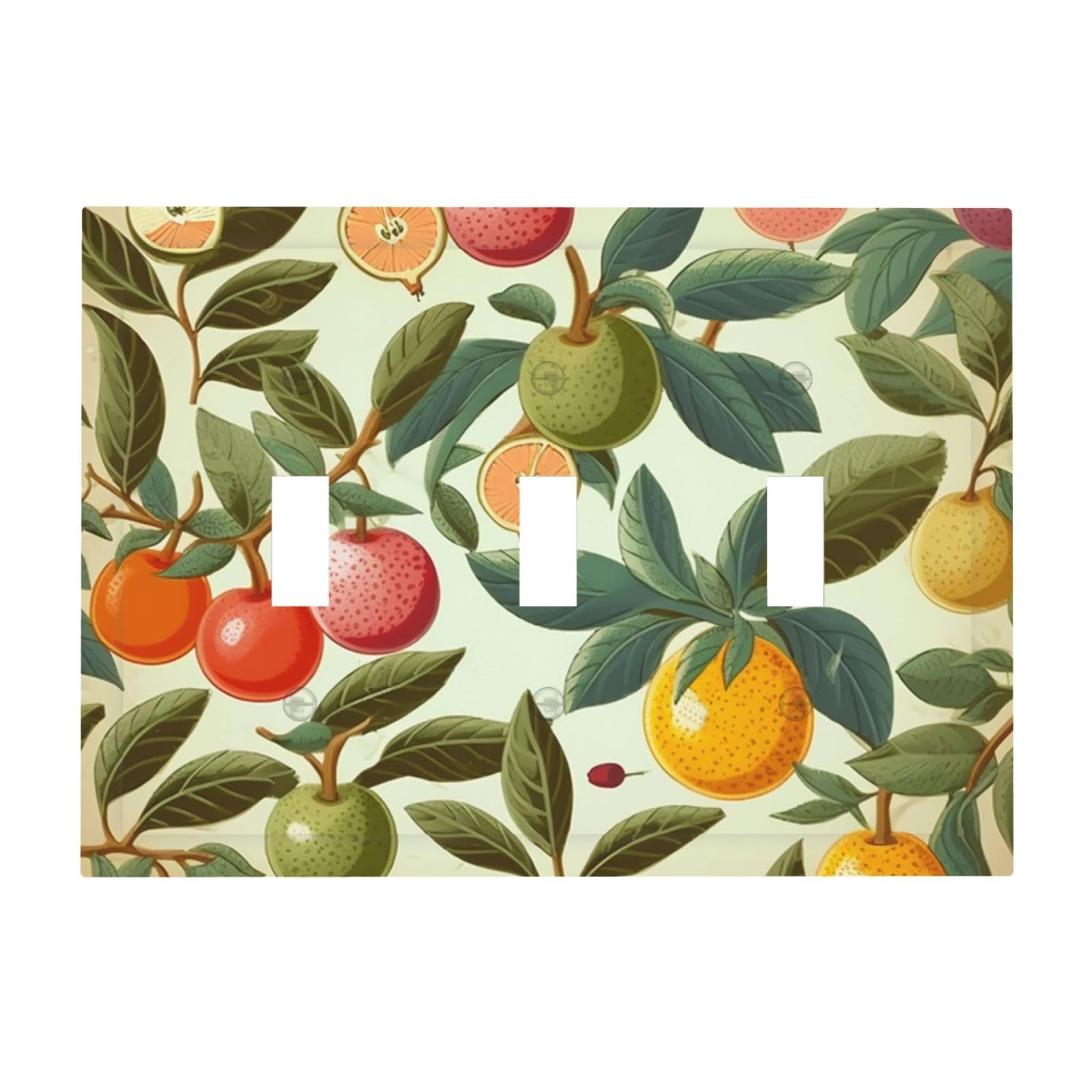 3-Gang Decorator Wall Plate Plants and Fruits Light Switch Cover Triple Toggle Receptacle Wall Plate Mid Size 4.8" x 6.7" Wallplate Unbreakable Polycarbonate Outlet Faceplates Covers