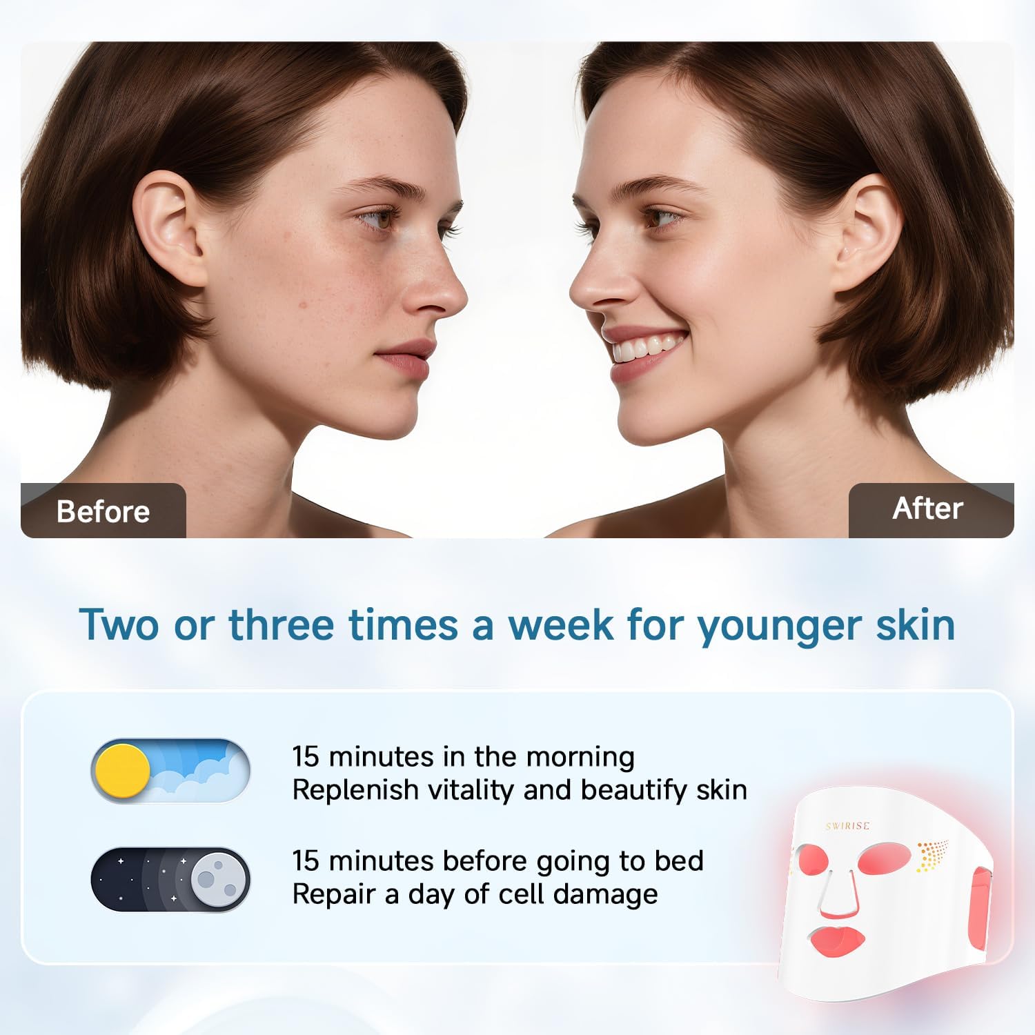 Red Light Therapy for Face & Neck，Red Light Face Mask with 4 Wavelengths, Facial Skin Care Mask, White