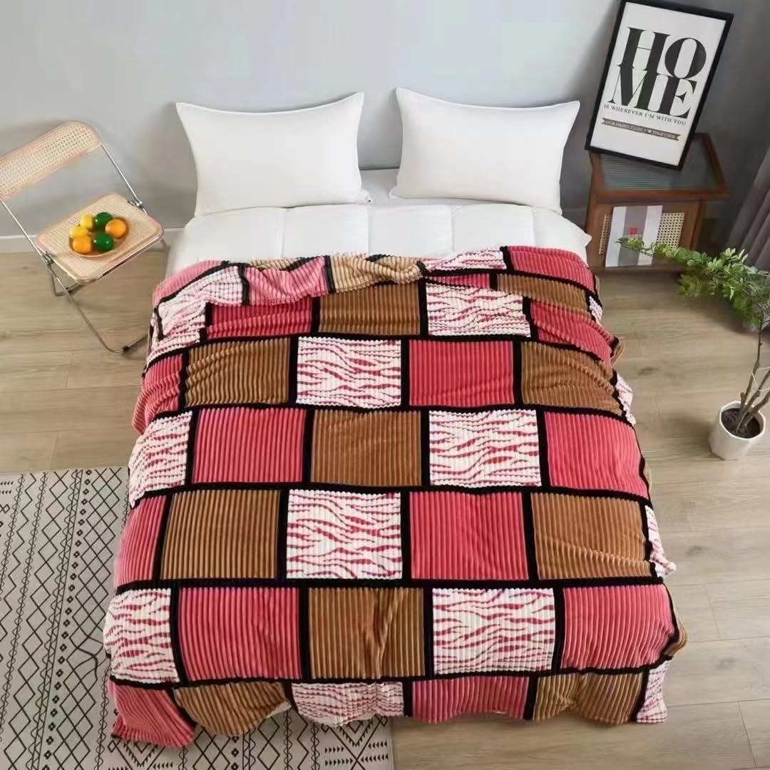 BESCH Manta Franela Jacquard 220x240cm Reversible para Sofá Cama - Manta Polar Grande de Invierno Super Suave, Acogedora y Cómodas (Rosa-Marrón)