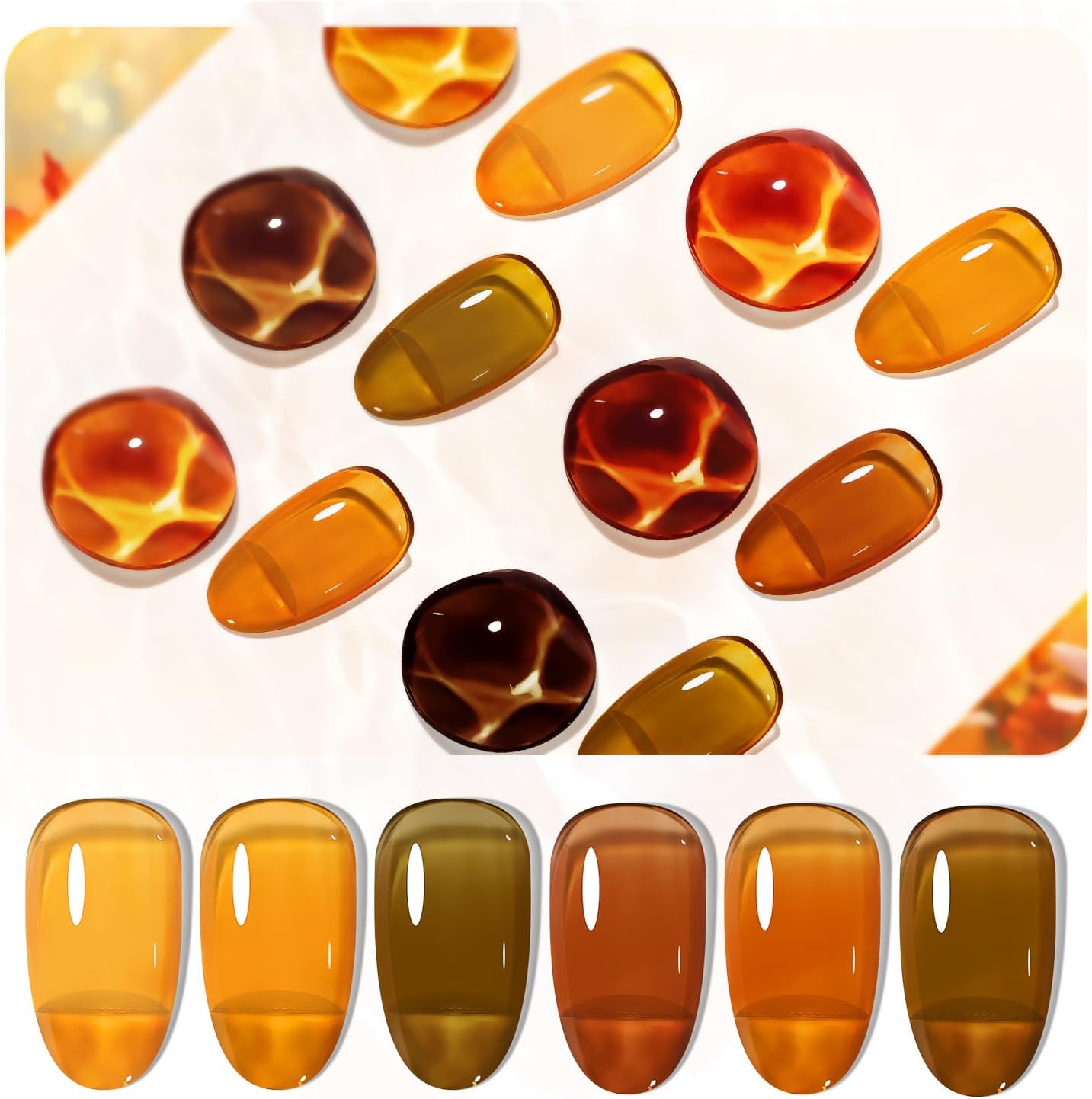 6 Colors Gel Nail Polish Set Fall Collection Jelly Effect Soak Off Need U V LED Gel Polish Set Autumn Mauve Brown RedSalon-Quality DlY Home Manicure