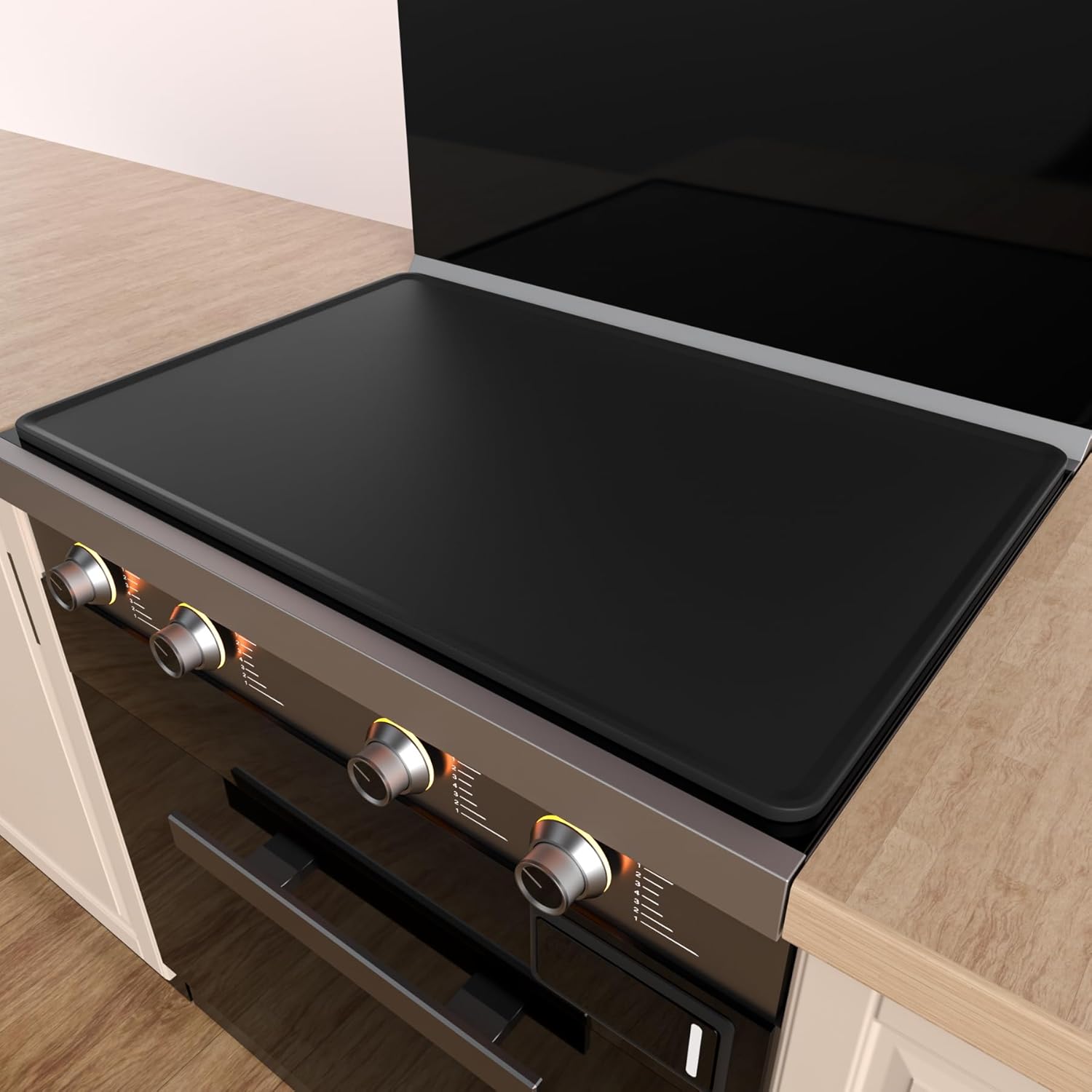 Electric Stove Top Cover Silicone - Glass Stovetop Cooktop Mat Protector for Ceramic RV Induction Countertop Dish Drying Mats- Black 28" x 20"