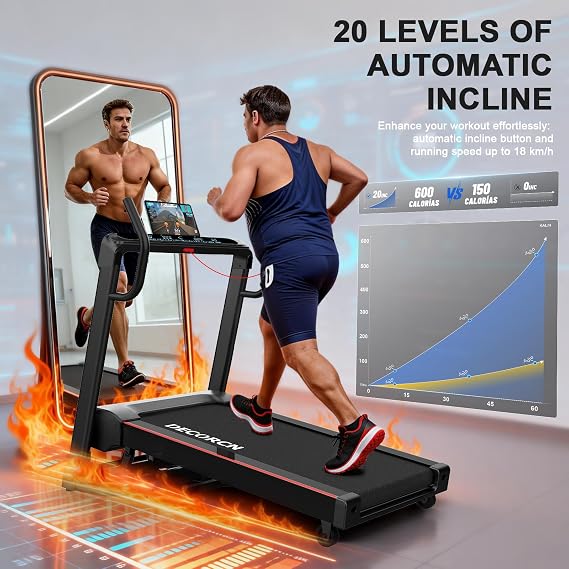 Foldable Treadmill,7HP,20 Level Auto Incline,20km/h,180KG Capacity