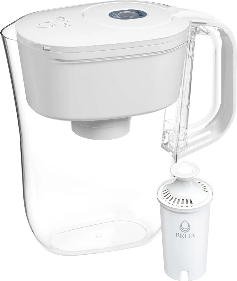 Brita Jarra pequena com filtro de água Denali de 6 xícaras com 1 Brita filtro padrão, feito sem BPA, branco brilhante