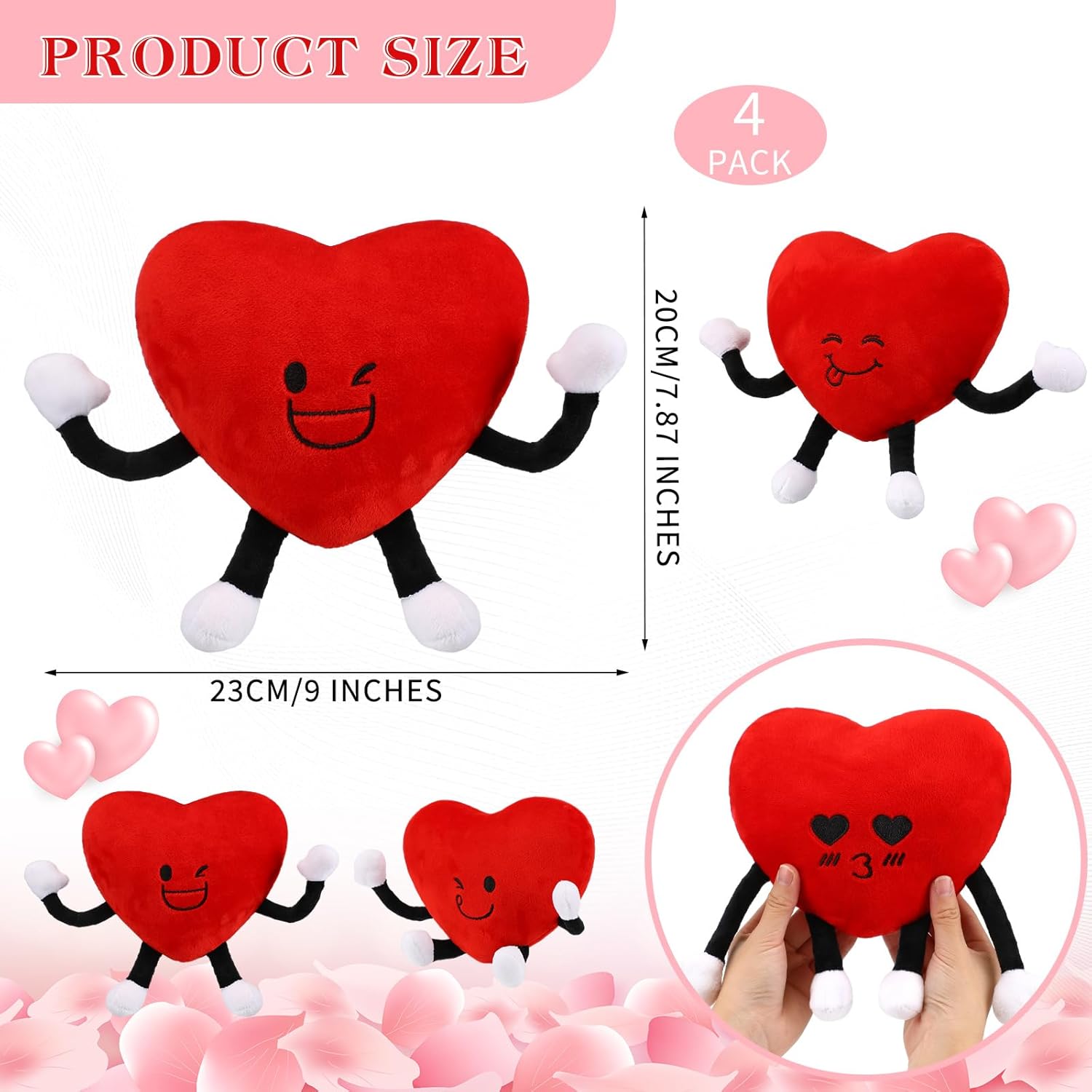 Syhood 4 Pcs Heart Stuffed Plush for Valentine's Day Gifts Plush Love Pillow Cushion Red Heart Stuffed Figure for Valentine's Birthday Wedding Mother's Day Party Favors(Red)