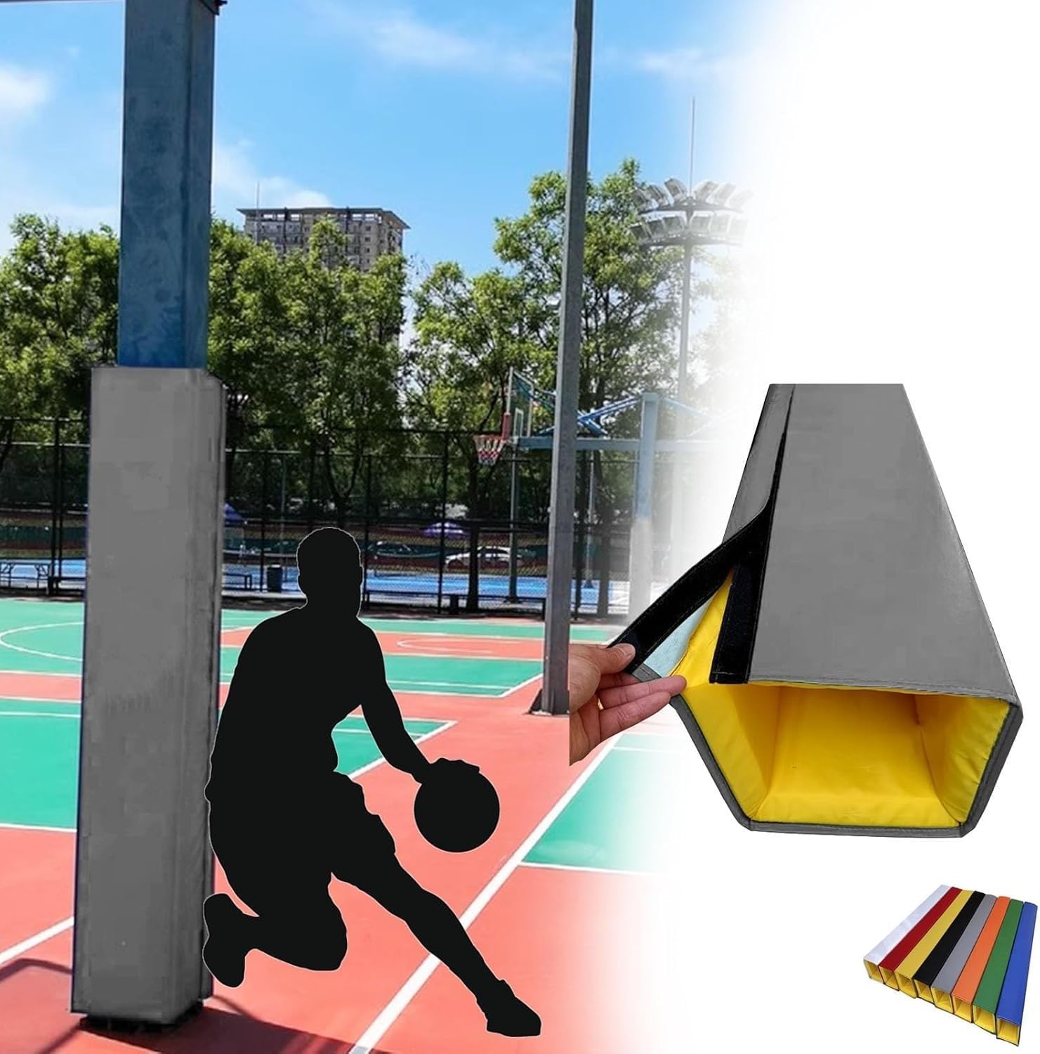 Custom Basketball Hoop & Volleyball Pole Padding - UV-Resistant Crash Cushion Wrap for Square Poles, 6ft Blue Protective Mat (5x5 in ID) - Ideal Sports Court Safety Solution