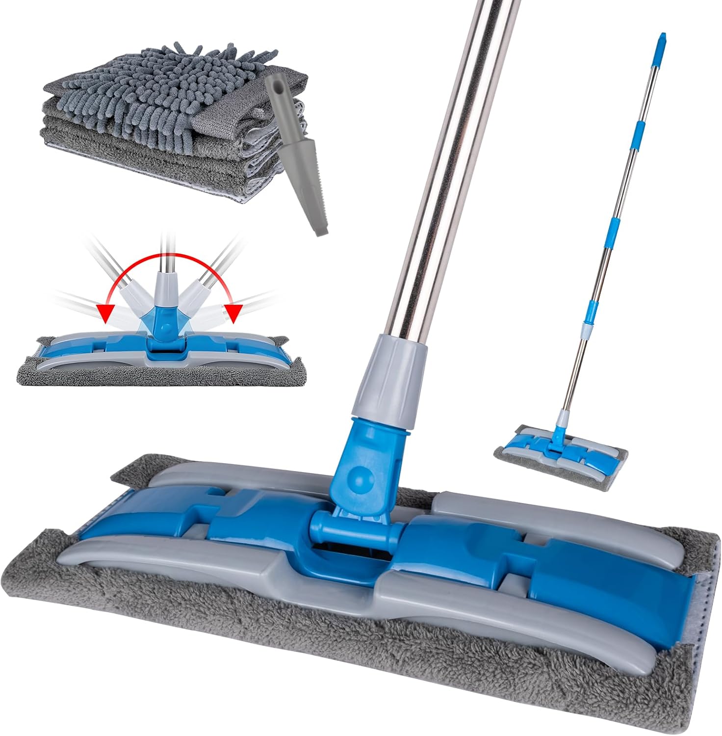 BITOPE Microfiber Dust Mop with Rotatable Flat Head, Professional Wet Dry Floor Mop with Extendable Handle and Washable Pads for Wood, Tile, Vinyl, Laminate, Marble, Hard Surface, 54"