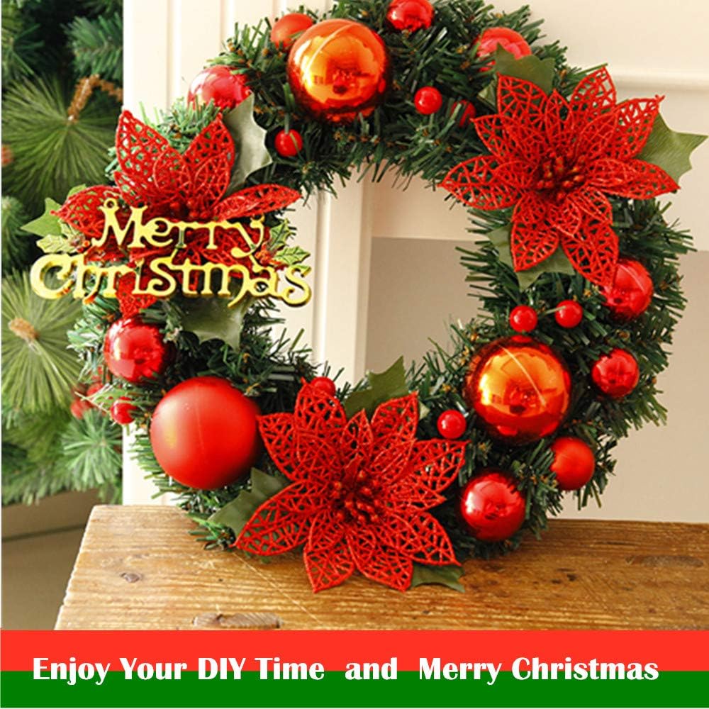 Aisszhao 8PCS Christmas Large Glitter Poinsettia White,16 cm Poinsettia Artificial Flowers,Xmas Poinsettias Decorations White Artificial Christmas Flowers for Xmas Tree Hanging Party Xmas Decor - Image 5