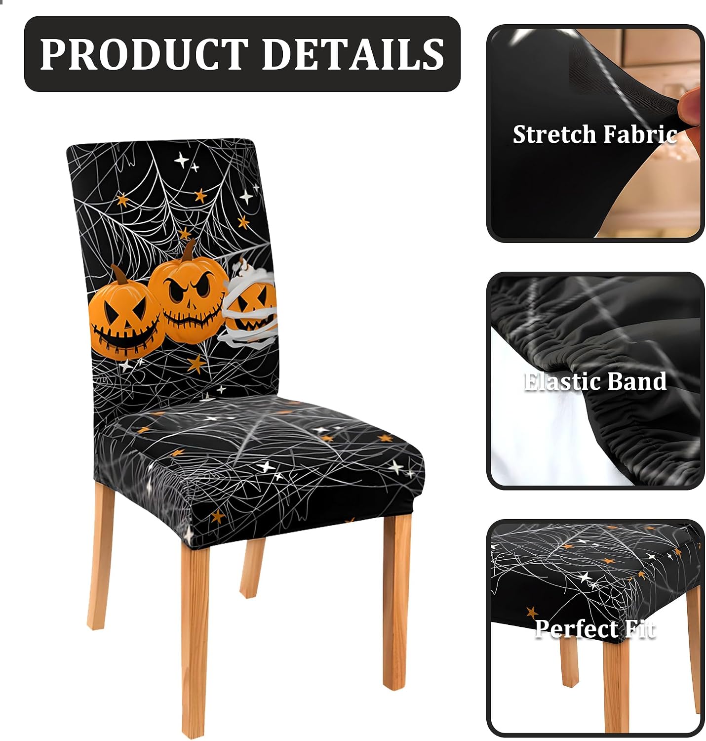 Halloween Chair Covers Set of 4, Halloween Decorations Stretch Removable Washable Dining Room Spooky Chair Protector Slipcovers Party Kitchen Home Spooky Decor