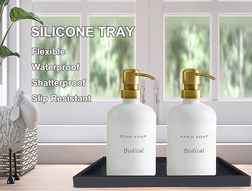Miniatura 2 de Moderna bandeja de silicona negra de 7.9 pulgadas para baño, bandeja rectangular flexible para jabón para encimera de baño, cocina, elegante bandeja