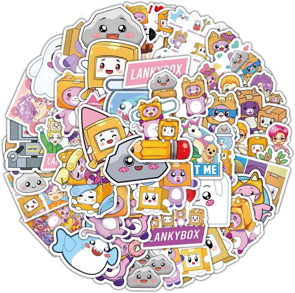Lankybox Stickers, 120PCS Lankybox Cute Catoon Waterproof Vinyl Anime Stickers for Water Bottle Cartoon Stickers Laptop Car Scrapbook Phone Skateboard Computer for Skateboard