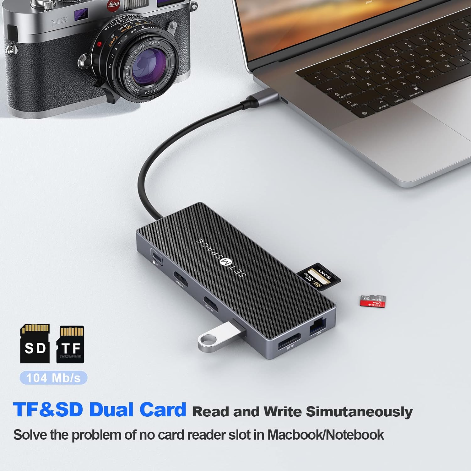 SETMSPCE Docking Station(Three Monitors), DP 4K@60Hz, 2*HDM 4k@60Hz,PD100W, 2*USB-A 10Gbps, PD100W, RJ45 1000Mbps, 2*USB-A 2.0, SD/TF, Audio, Docking Station for USB-C Devices' Data Transmission