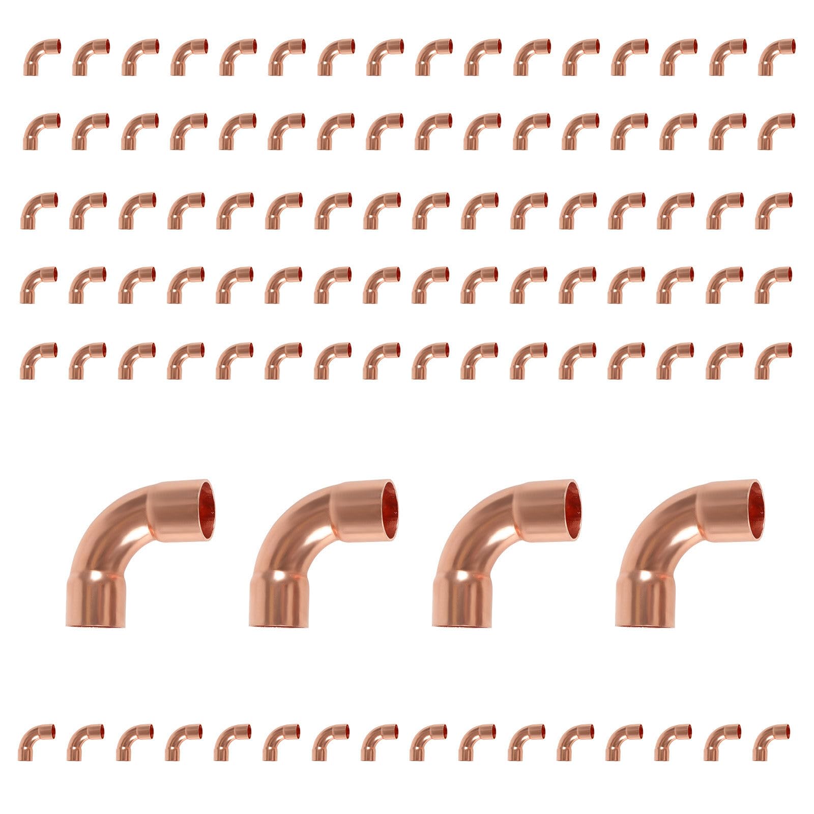 (Paquete de 100) Codo de Cobre Foskan de 1-1/4" C x 1-1/4" C, Radio Largo de 90 Grados, Accesorios de plomería de Cobre con conexión para Soldadura por fricción