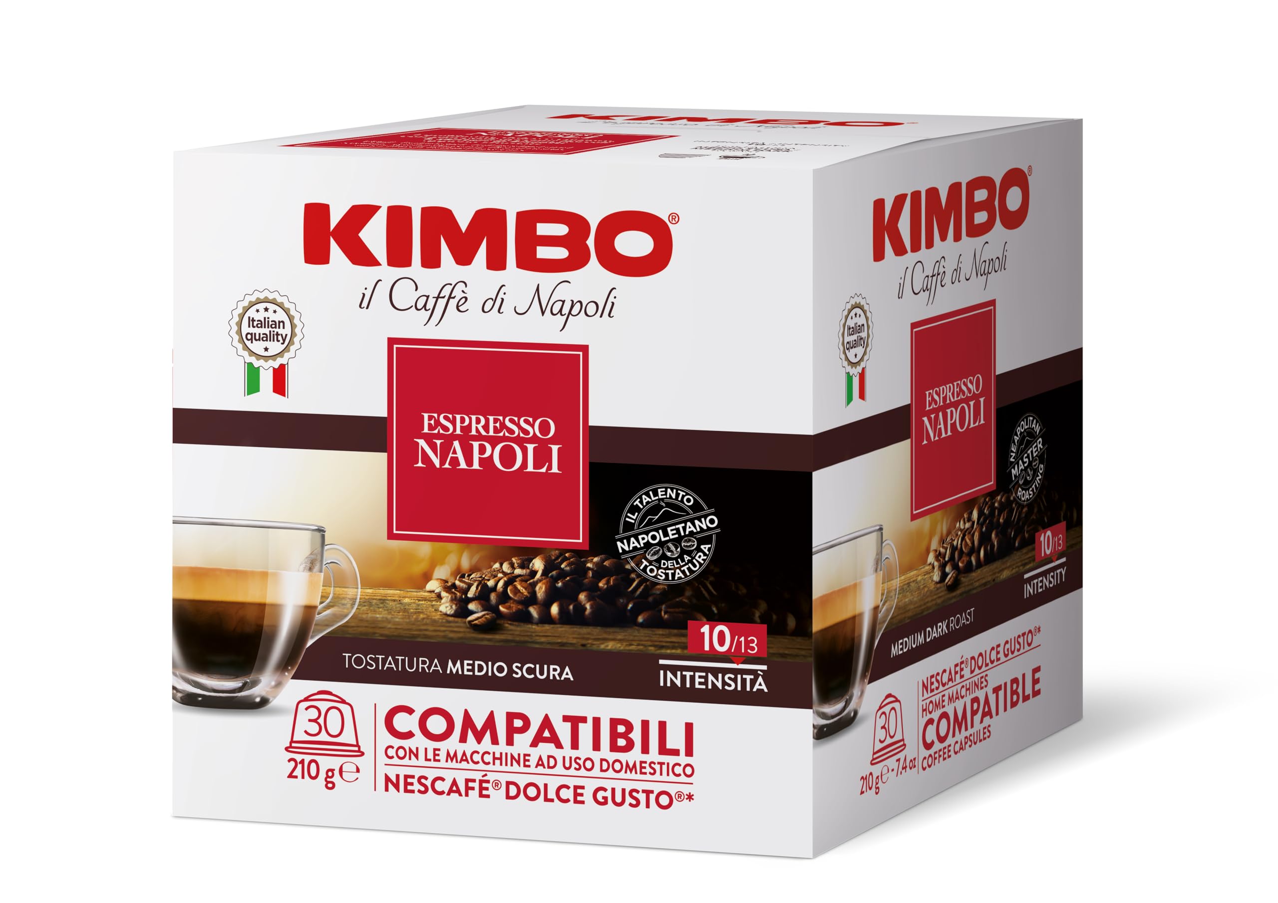 Kimbo 180 Cápsulas Cafè Compatibles Nescafè® Dolce Gusto®, Espresso Napoli | 6 Paquetes de 30 Cápsulas, Mezcla con Cuerpo, Intensidad 10/13, Tueste Medio-Oscuro