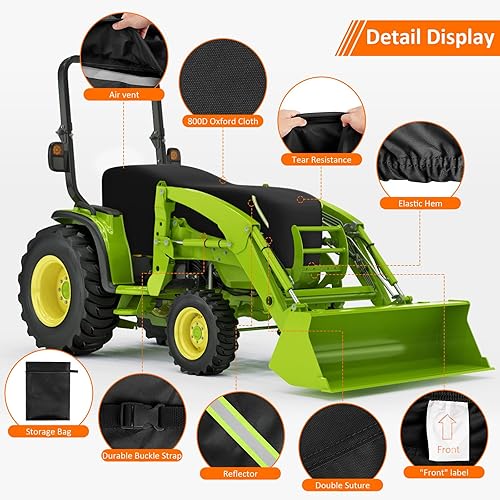 Miniatura 2 de Cubierta para tractor, resistente al agua, 600D, Oxford, compatible con Kubota, John Deere, Mahindra, Bobcat y más, 76 pulgadas de largo x 24